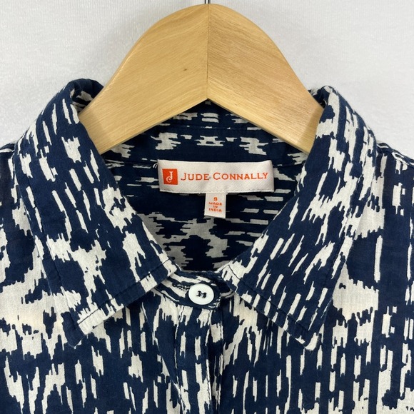 Judy Connally Tops - Judy Connally Tunic Shirt Sz S Lightweight Indian Cotton Navy White Abstract